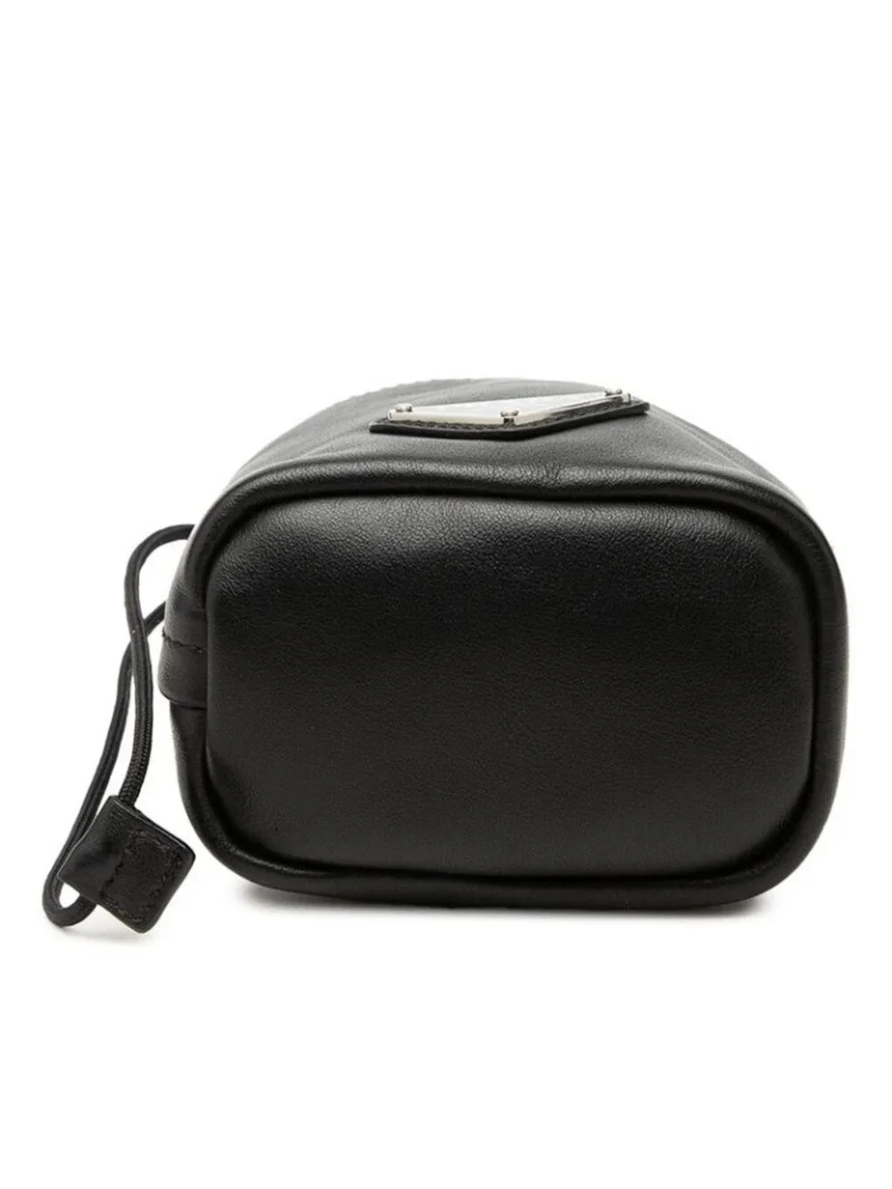 Prada Pouch Drawstring Black Leather Nylon